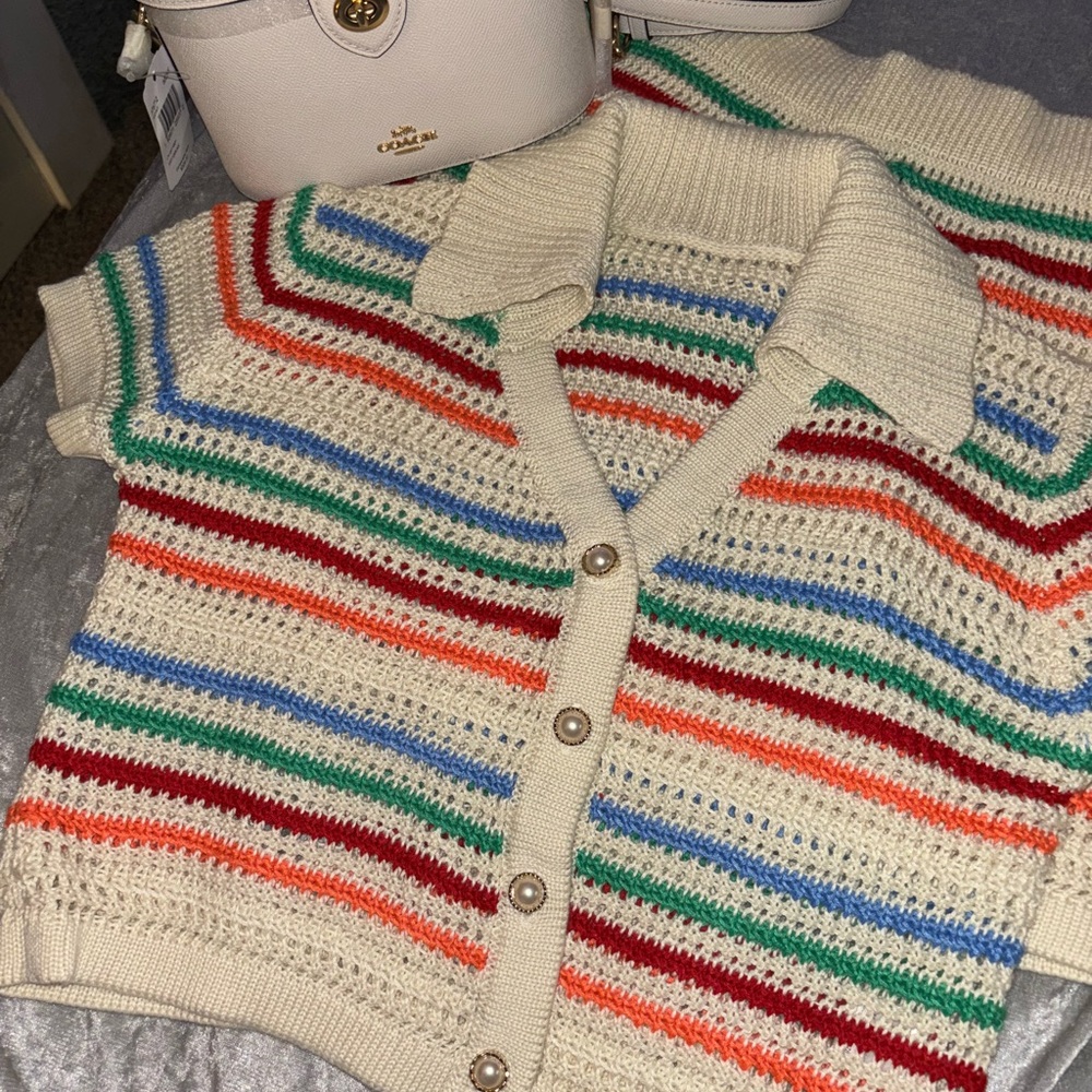 Striped Multicolor Button-Up Sweater - Picture 4 of 6